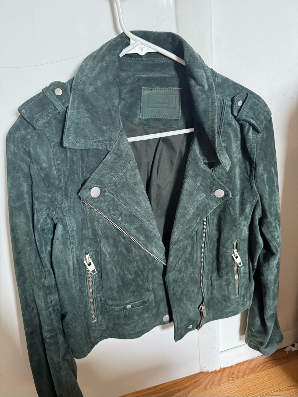 Green Suede Moto Jacket with Silver Hardware - S?B